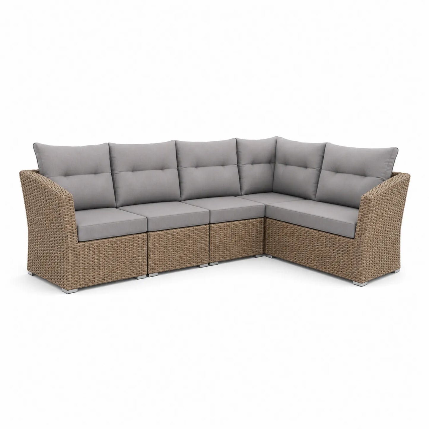 Ecksofa Set Polyethylengeflecht Grau mit Kissen 210 cm