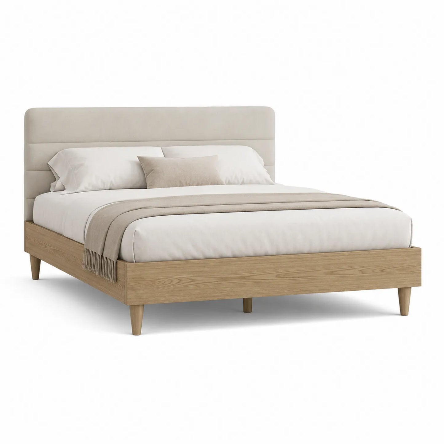 Holzbett mit Stoffkopfteil 215x195 cm Beige