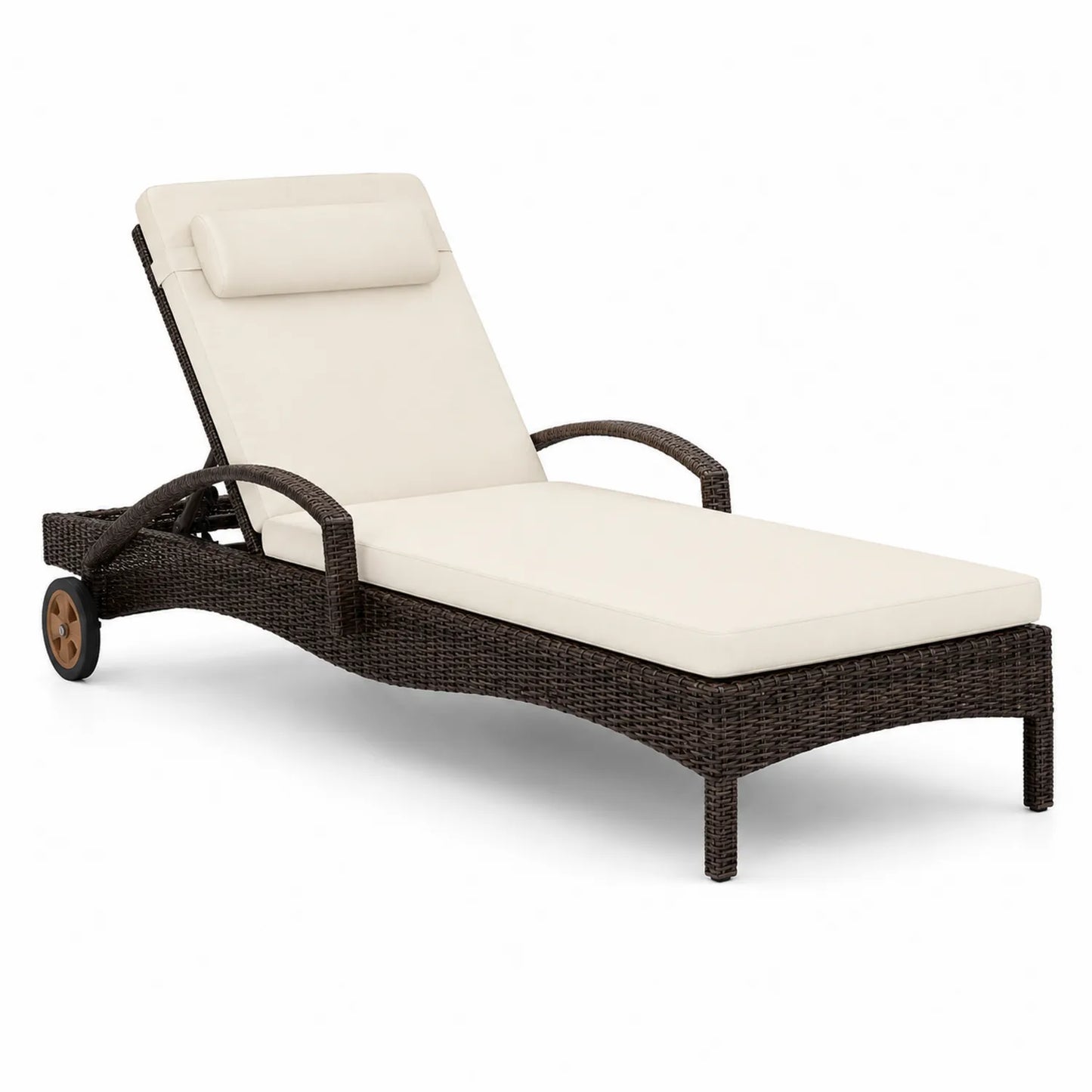 Gartenliege Rattan mit Kissen Braun/Beige Verstellbar 200x75x35 cm