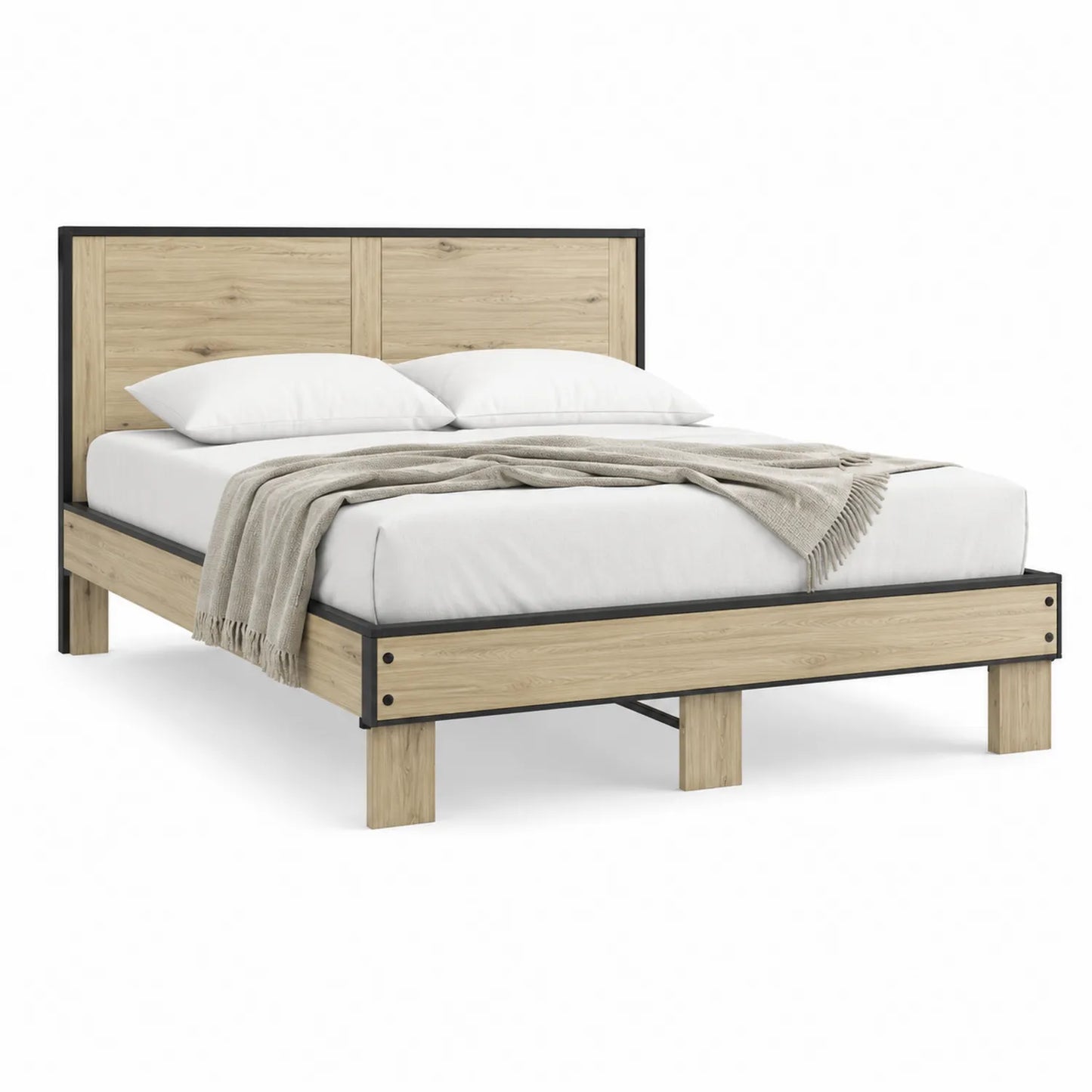 Holz- und Metallbett 140x200cm Eichenfurnier-Optik