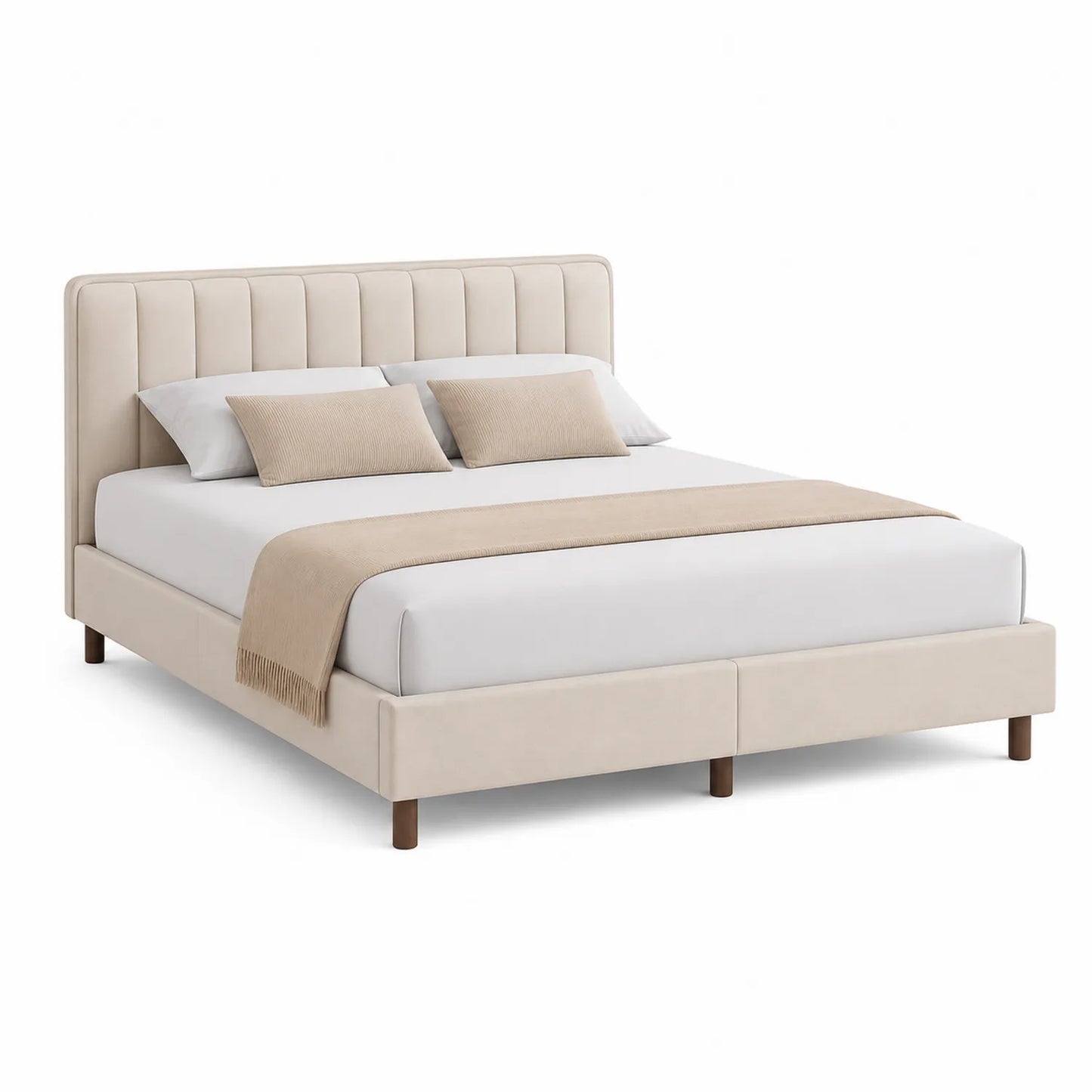 Samtpolsterbett mit Kopfteil 180x200 cm Beige