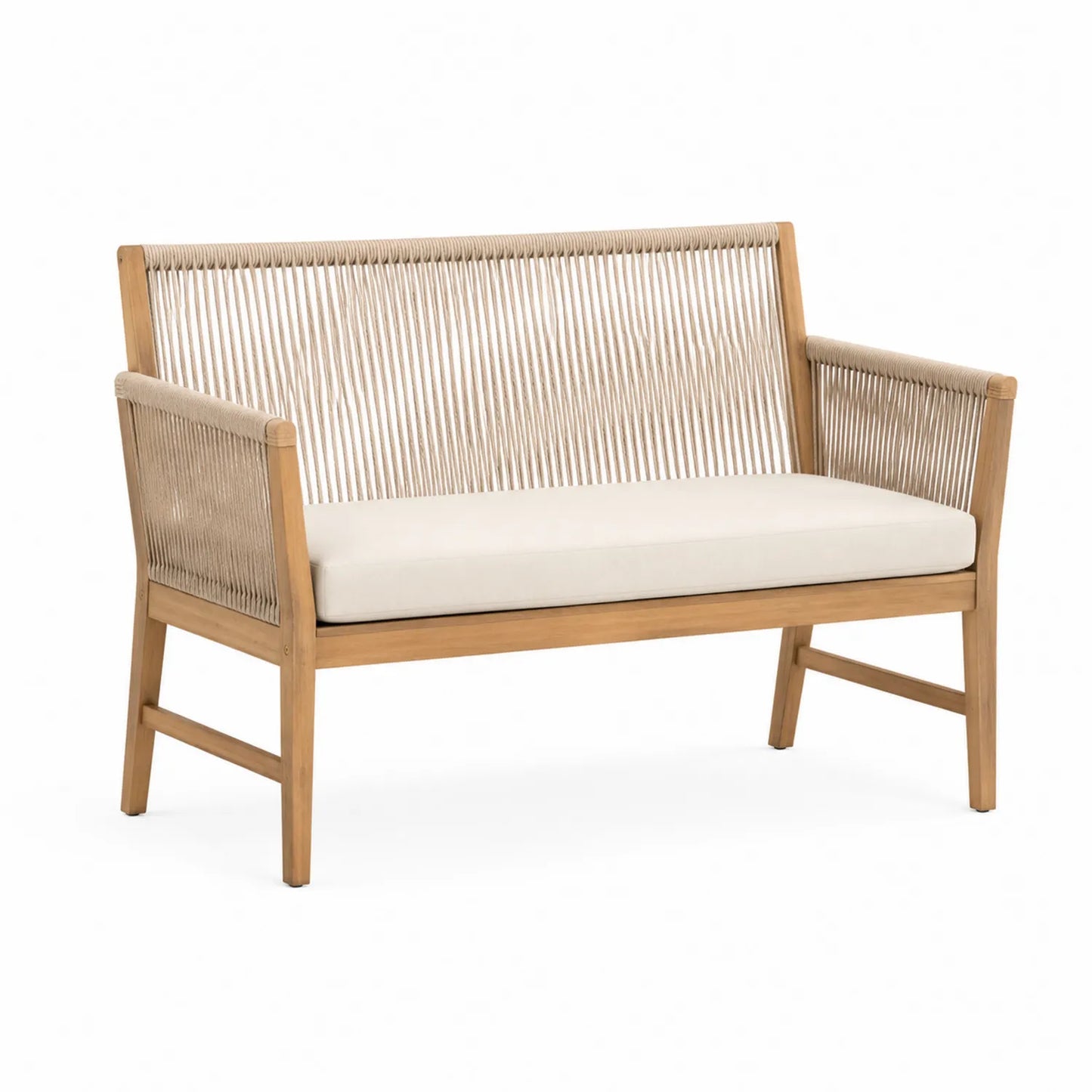 Outdoor Bank Akazienholz mit Polyesterseil Beige 120 cm