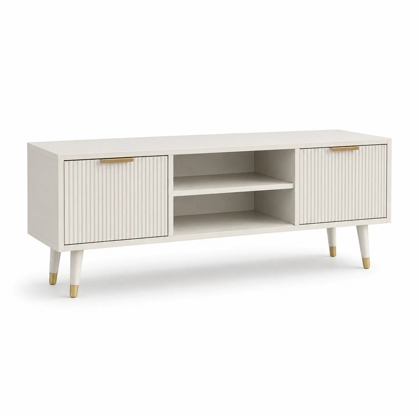 TV-Möbel MDF Weiß 140cm mit Türen und Regalen