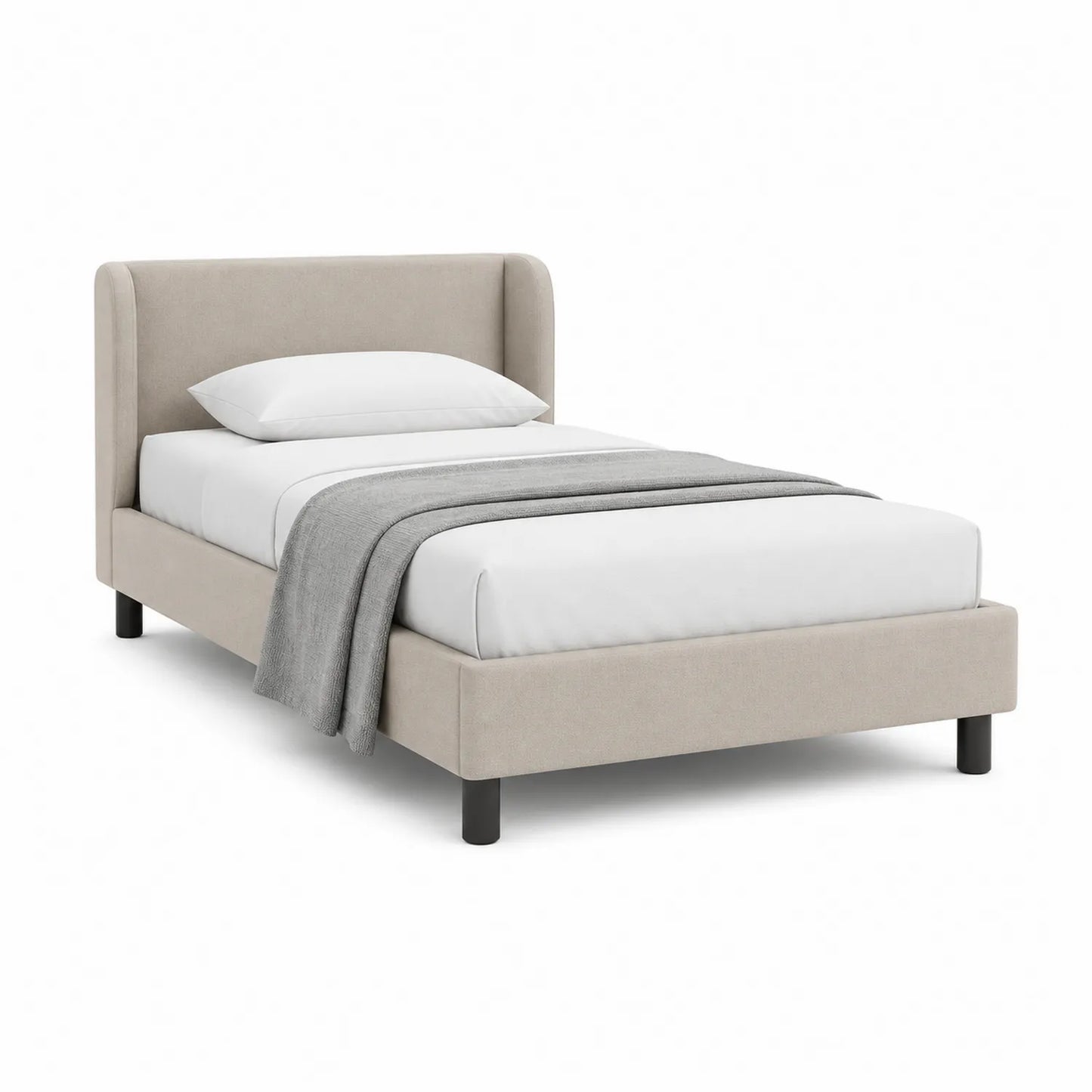 Einzelbett mit Leinenstoff Beige 200x100cm