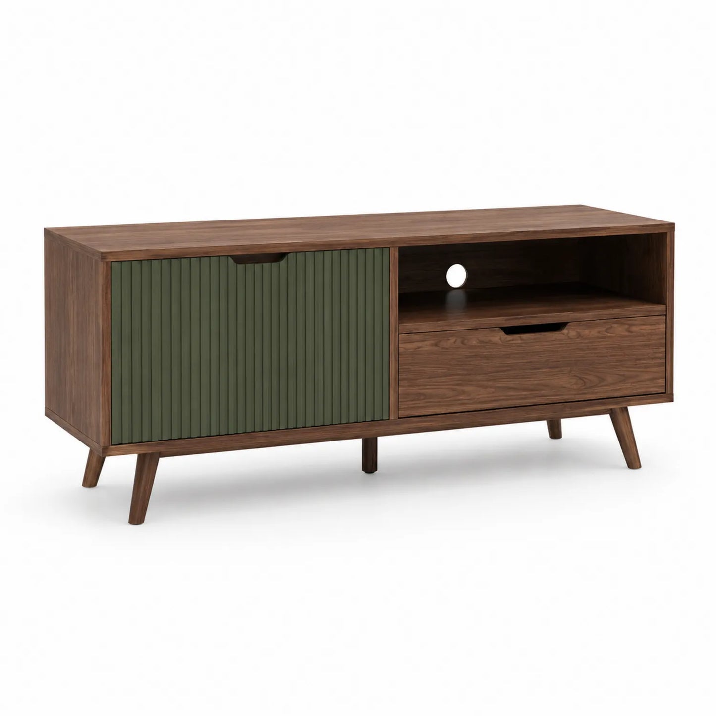 TV-Schrank aus Walnussholz und MDF mit grüner Schiebetür 150 cm