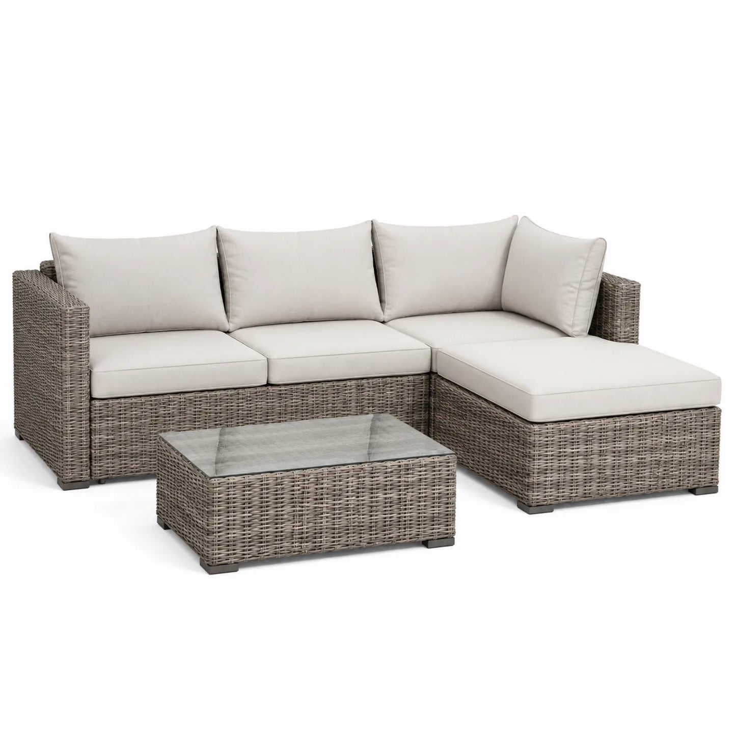 Rattan Gartensofa Set L-Form mit gehärtetem Glas