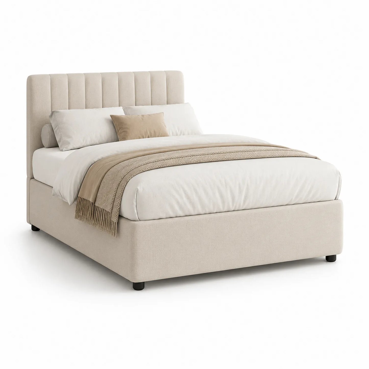 Doppelbett aus Stoff Beige 200x160 cm