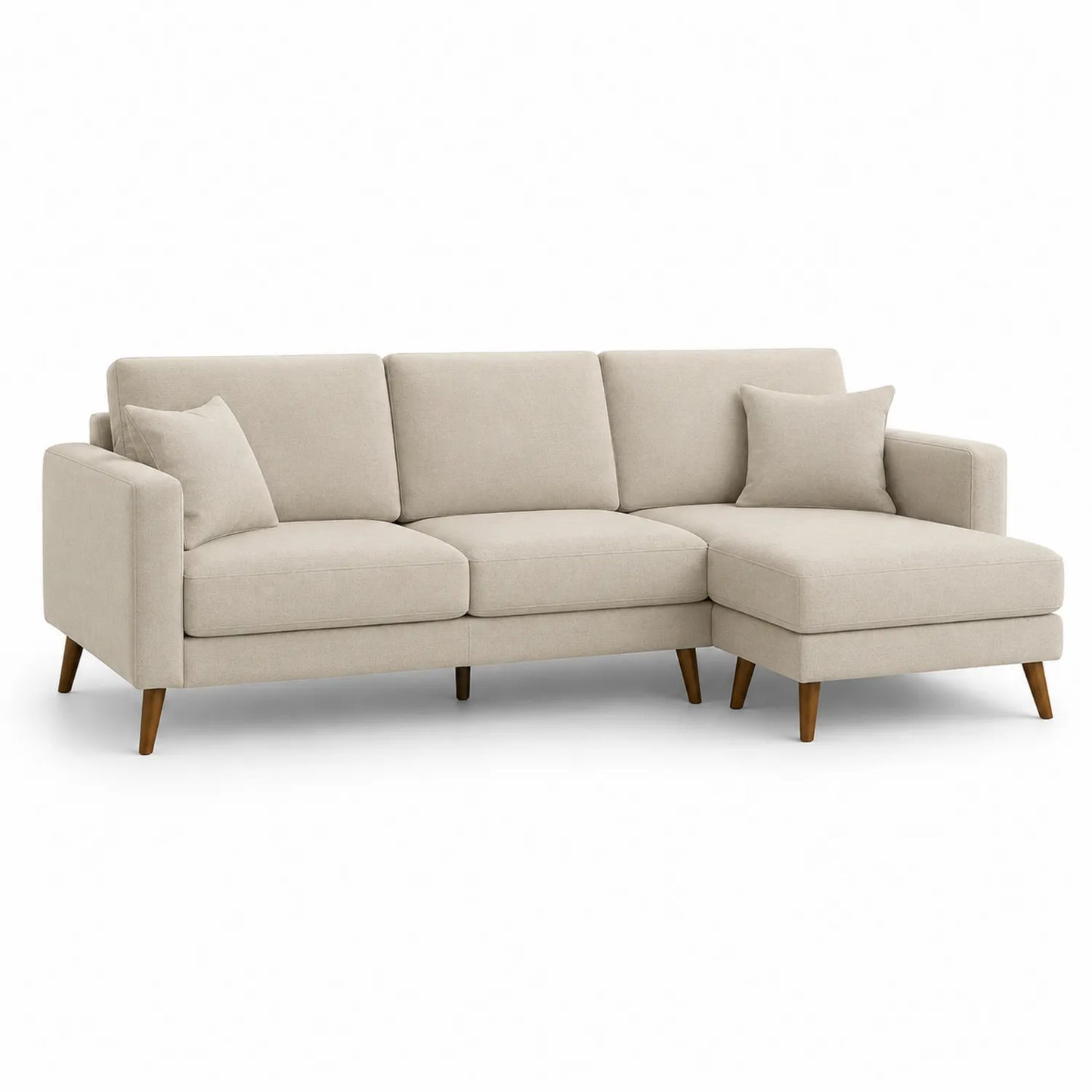 Ecksofa aus Stoff mit Holzfüßen, 250 cm, Beige