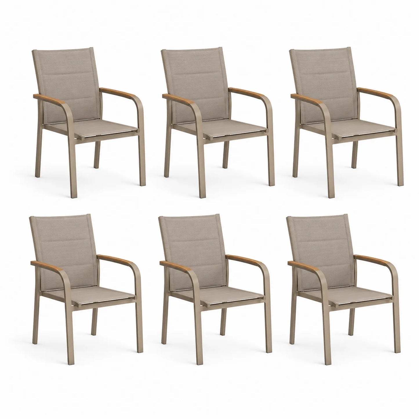Set aus 6 Gartenstühlen aus Aluminium und Textilgewebe Taupe