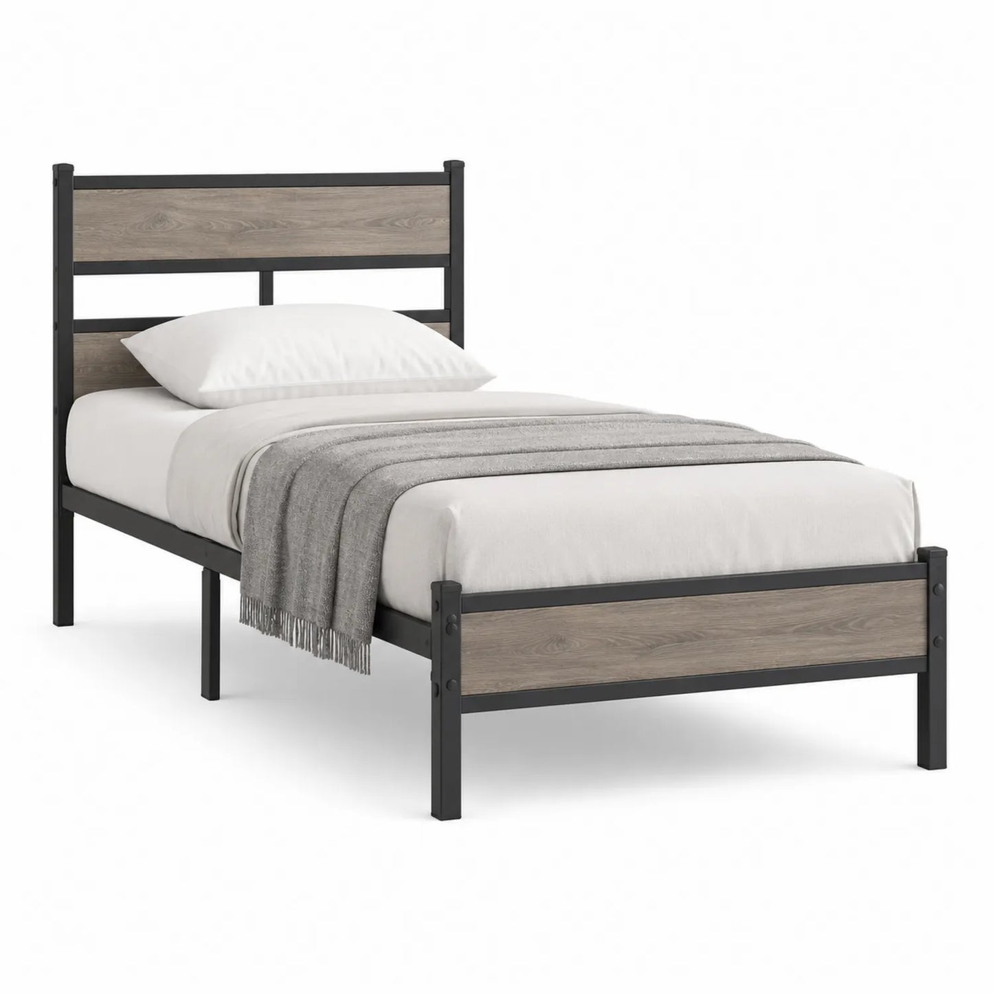 Einzelbett Metallgestell mit MDF Holzoptik 90x200 cm Schwarz