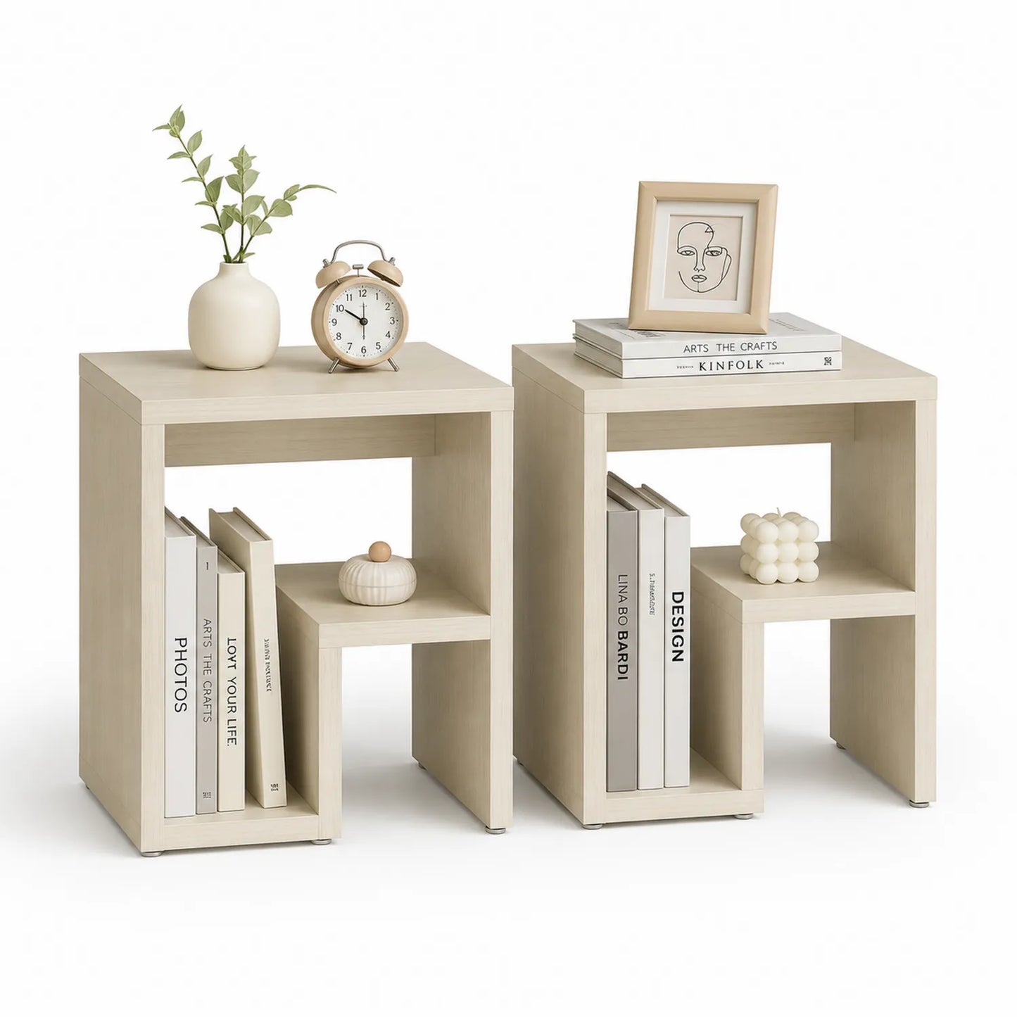 2-teiliges Nachttisch-Set Holzwerkstoff Beige