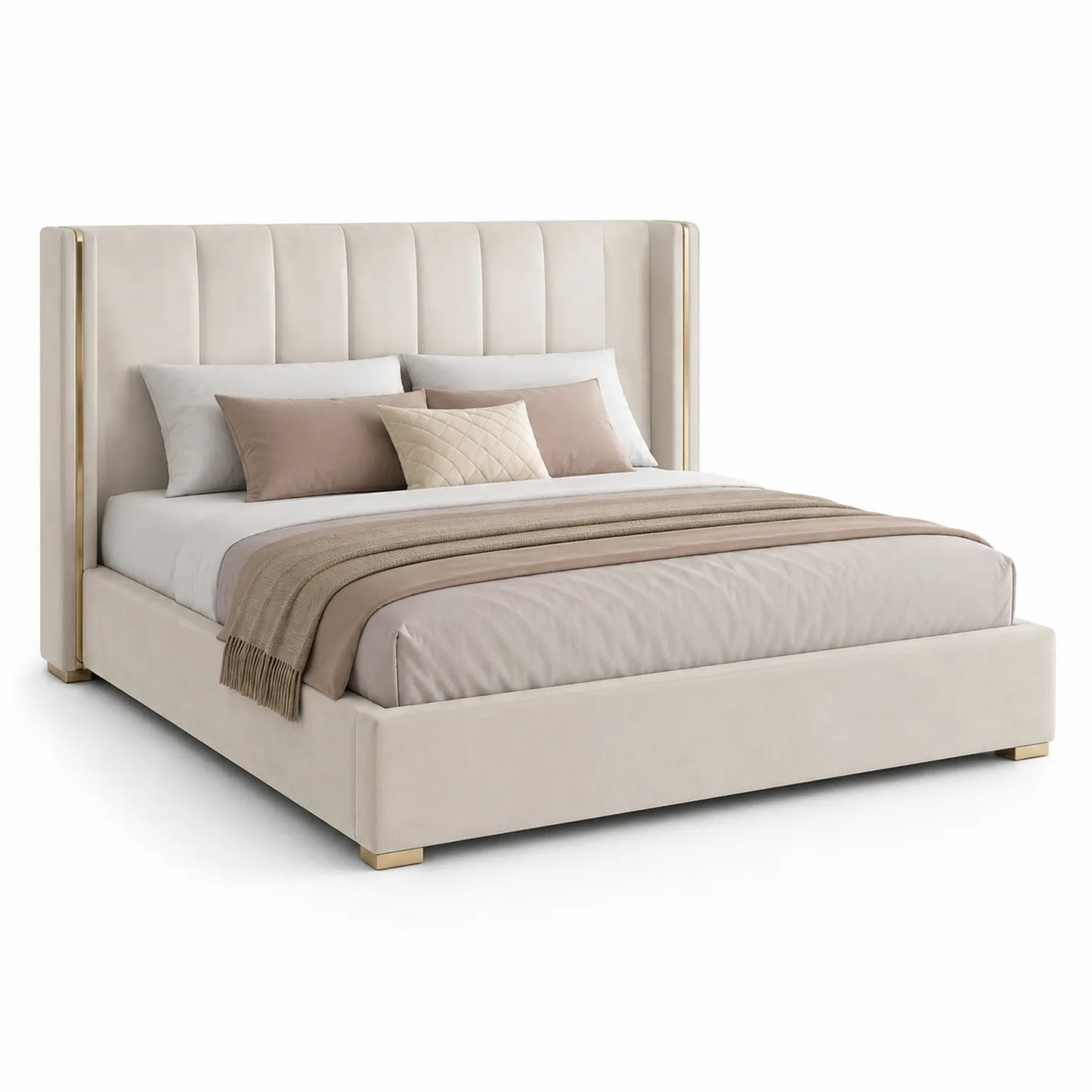 Polsterbett Samt Beige mit gepolstertem Kopfteil 200x180 cm