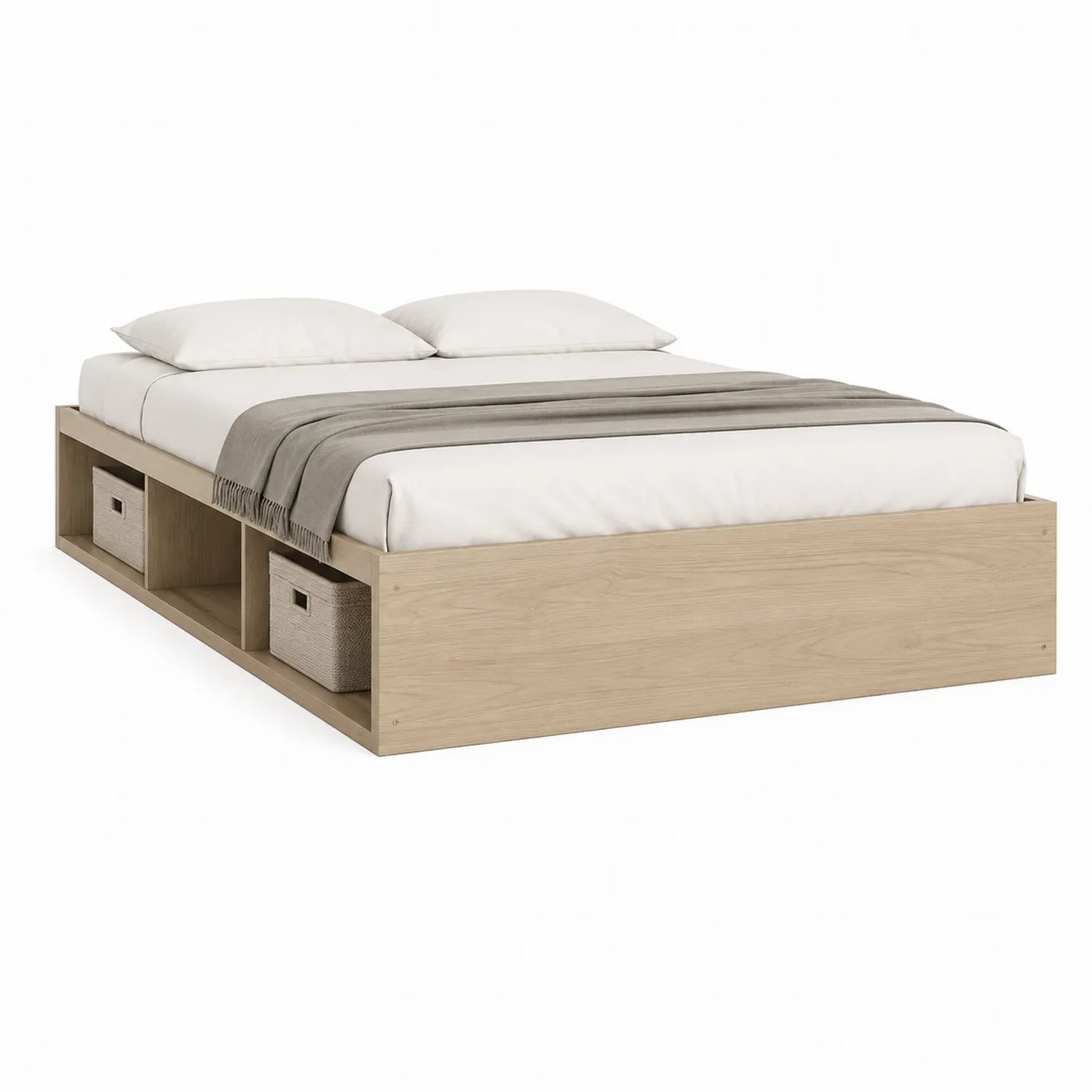 Holzbett mit Stauraum und Matratze 200x160 cm, Eichenfurnier