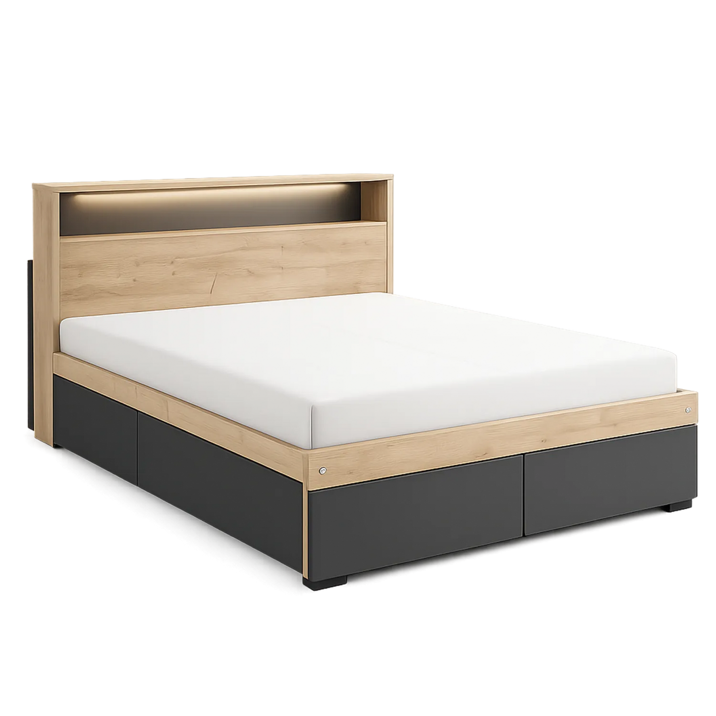 Doppelbett aus MDF mit Stauraum und Regal 200x160 cm
