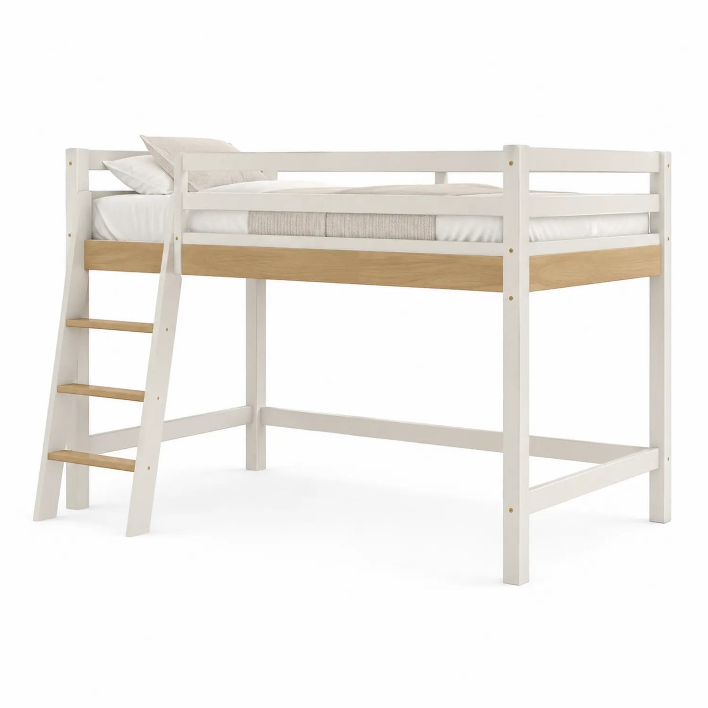 Hochbett Massivholz Eiche Weiß und Natur 200x90 cm