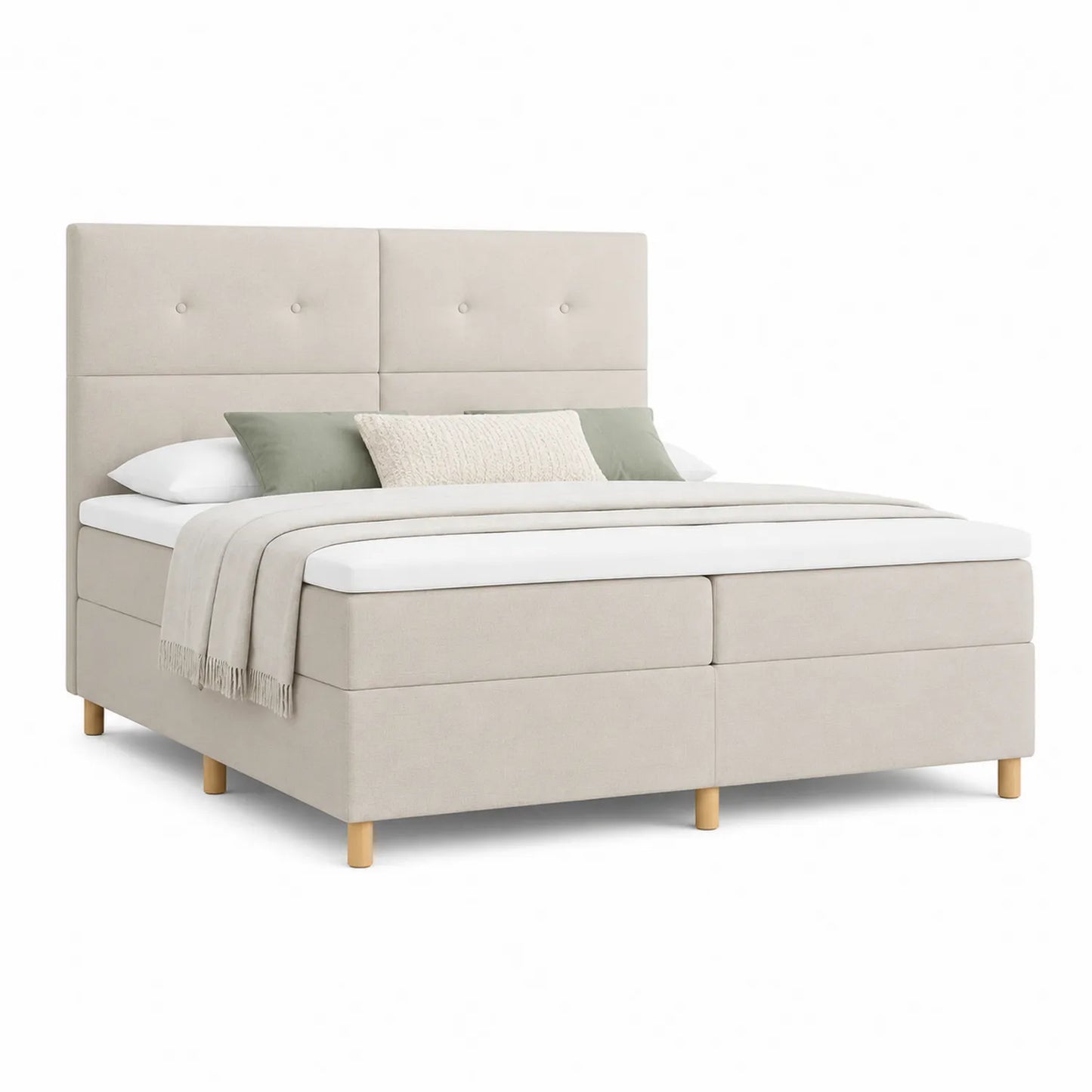 Boxspringbett aus Stoff 180x200 cm mit Holzbeinen in Beige