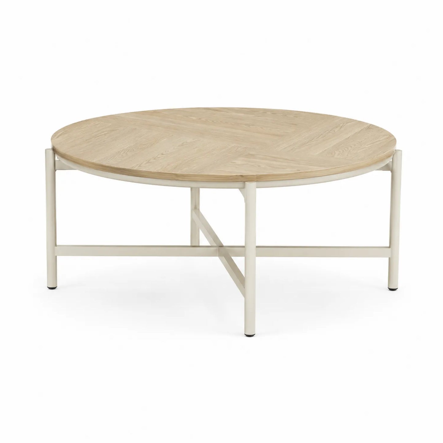 Runder Couchtisch aus Eichefurnier mit Metallgestell, Durchmesser 80 cm