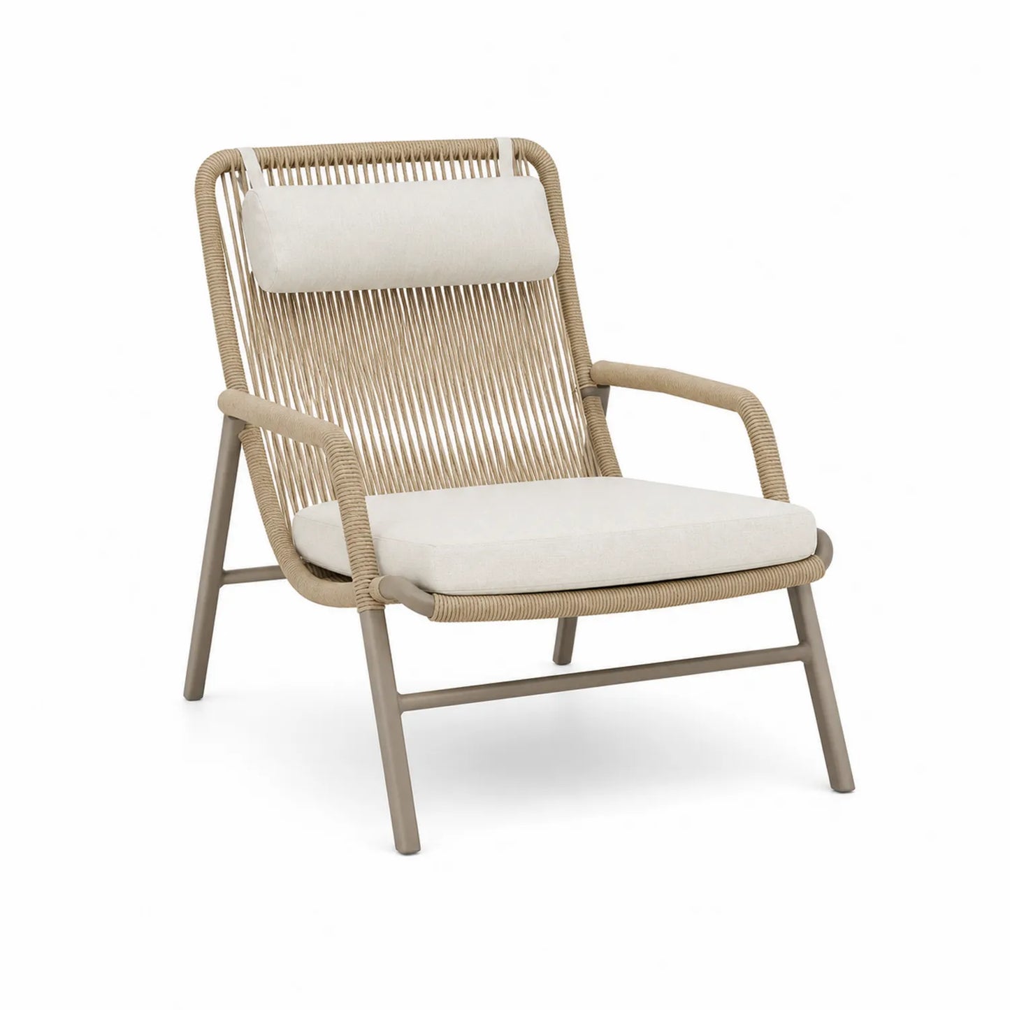 Metall- und Seilstuhl mit Polyesterkissen Beige
