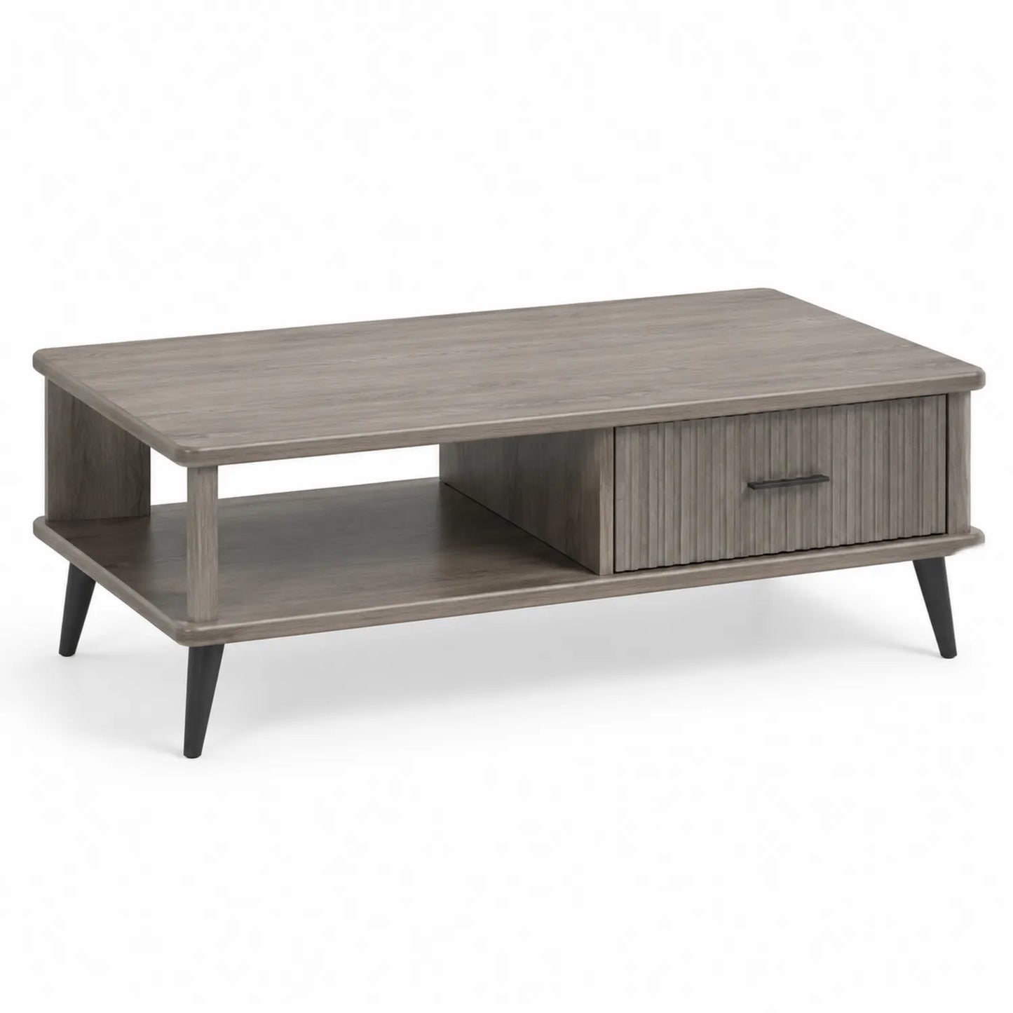 Rechteckiger Couchtisch Holz mit Schublade und Regal Grau 110x60x40cm