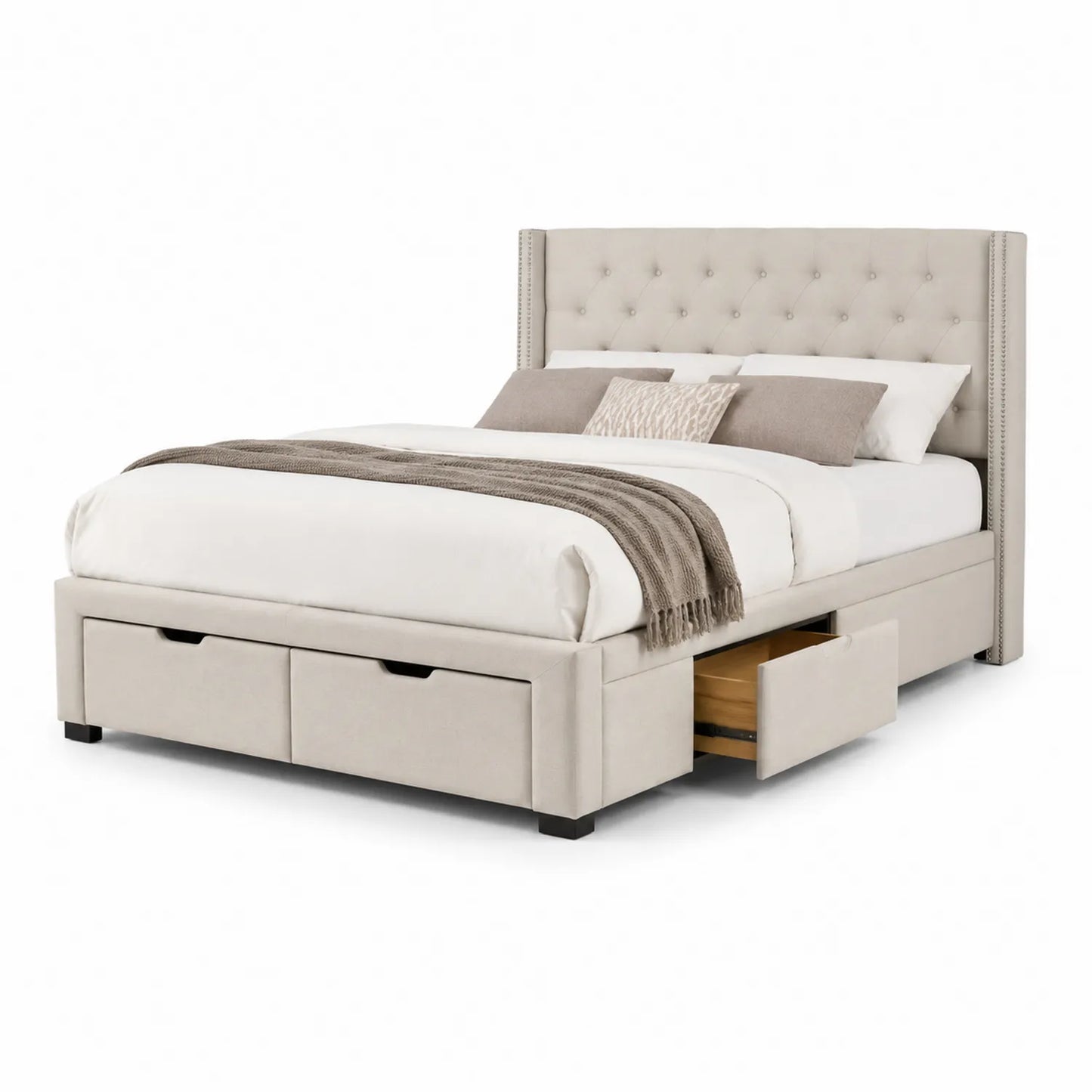Bett mit Stauraum Leinen Beige 200x180 cm