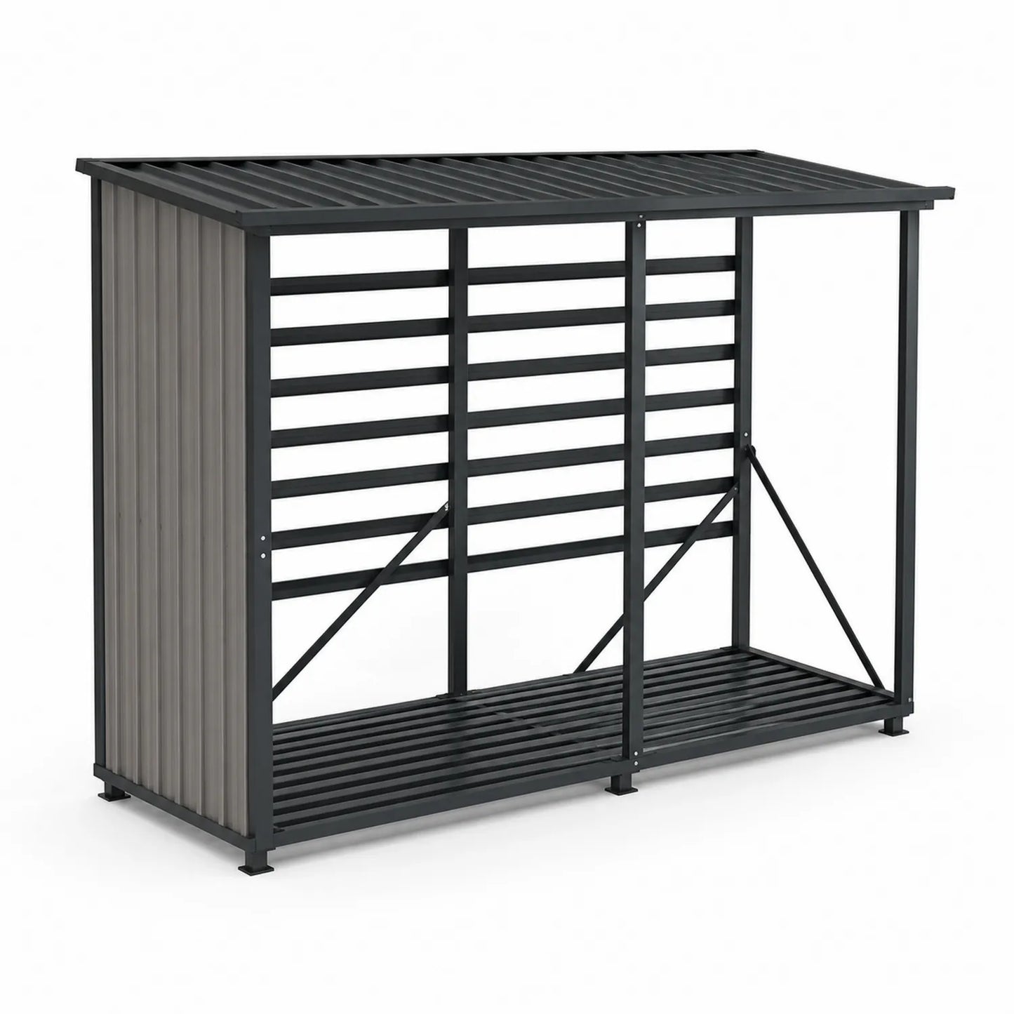 Metall Holzlager mit Dach Grau 183x89x154 cm
