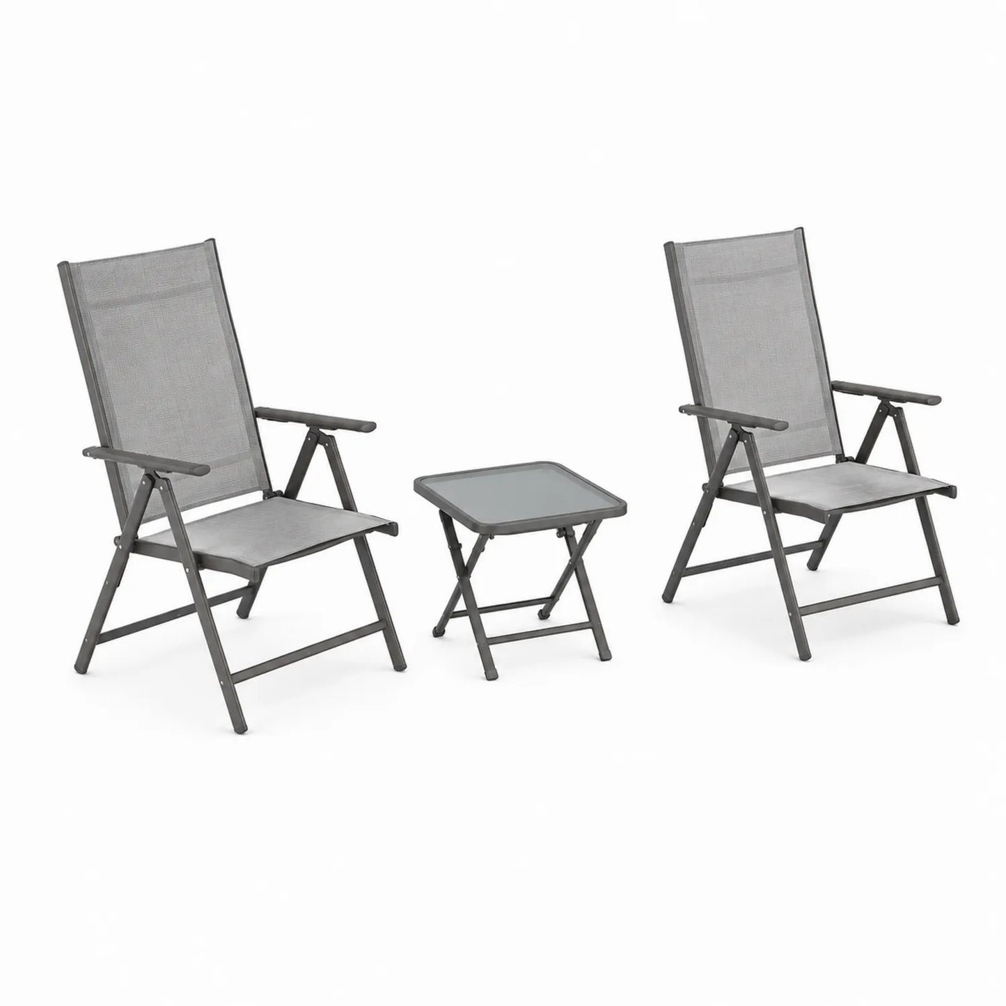 Klappbares Gartenmöbel-Set aus Aluminium und Textilene in Grau