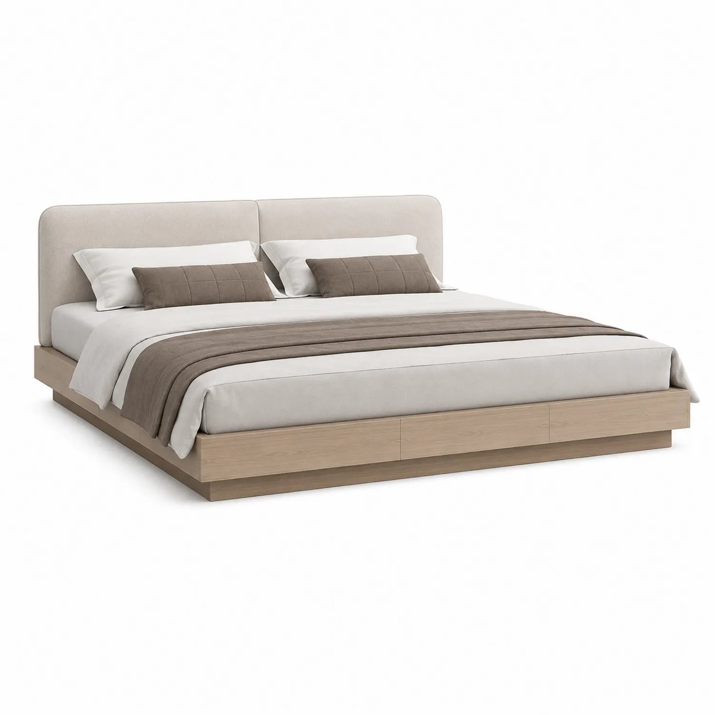 Holz-Doppelbett mit Polyester-Polsterkopfteil 200x180 cm Beige