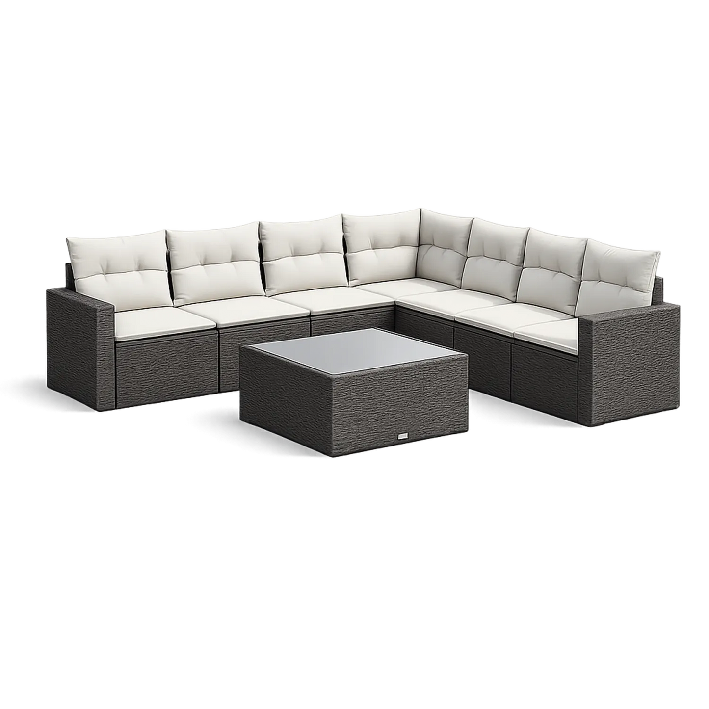 Polyrattan Ecksofa-Set mit Kissen und Tisch, Grau/Weiß, 280 cm
