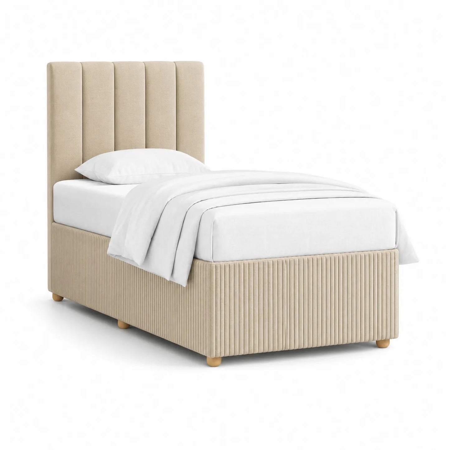 Einzelbett mit Kopfteil Holz und Polyester Beige 200x100 cm
