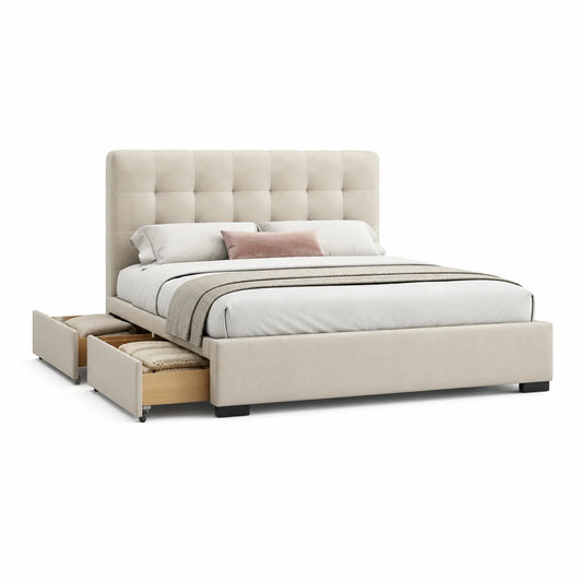 Polsterbett mit Stauraum 160x200 cm Beige Samt