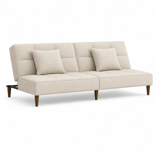 Schlafsofa Stoff Beige mit Holzfüßen