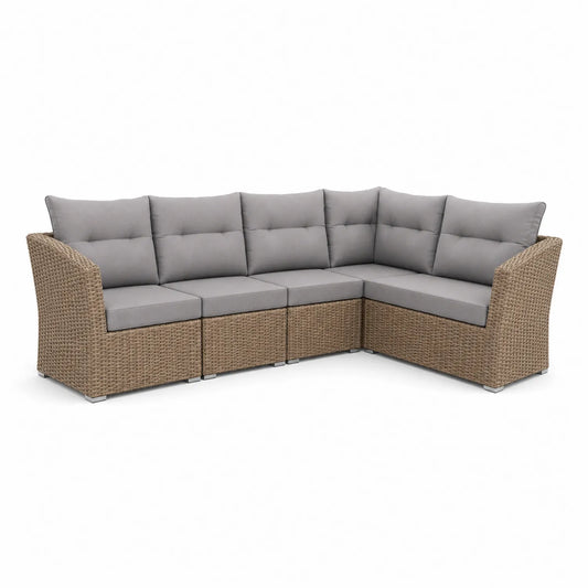 Ecksofa Set Polyethylengeflecht Grau mit Kissen 210 cm