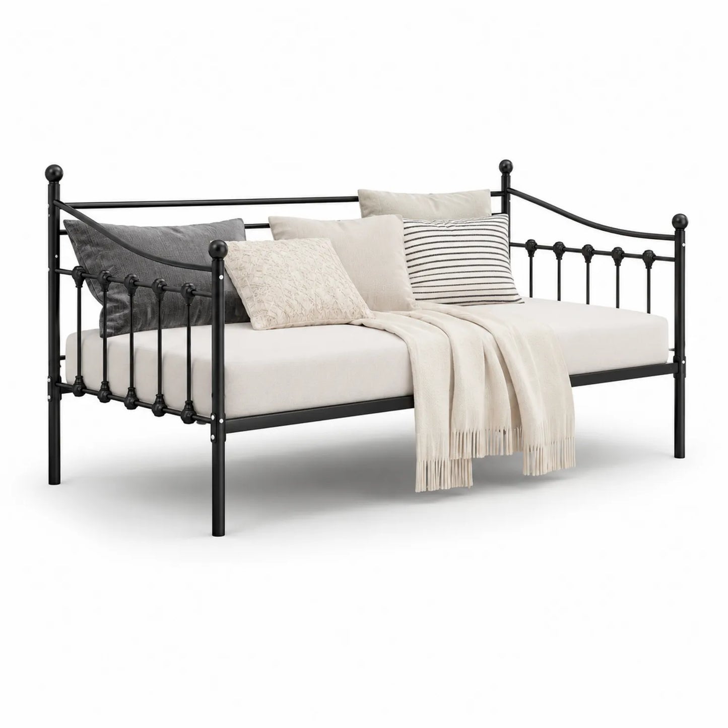 Metallbett Tagesbett mit Kissen und Decke 200x90 cm Schwarz