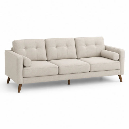 Dreisitzer Sofa Holz Beige Leinen