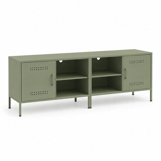 Metall TV-Schrank mit 2 Türen und 4 Ablagen aus Stahl grün 120x35x50cm