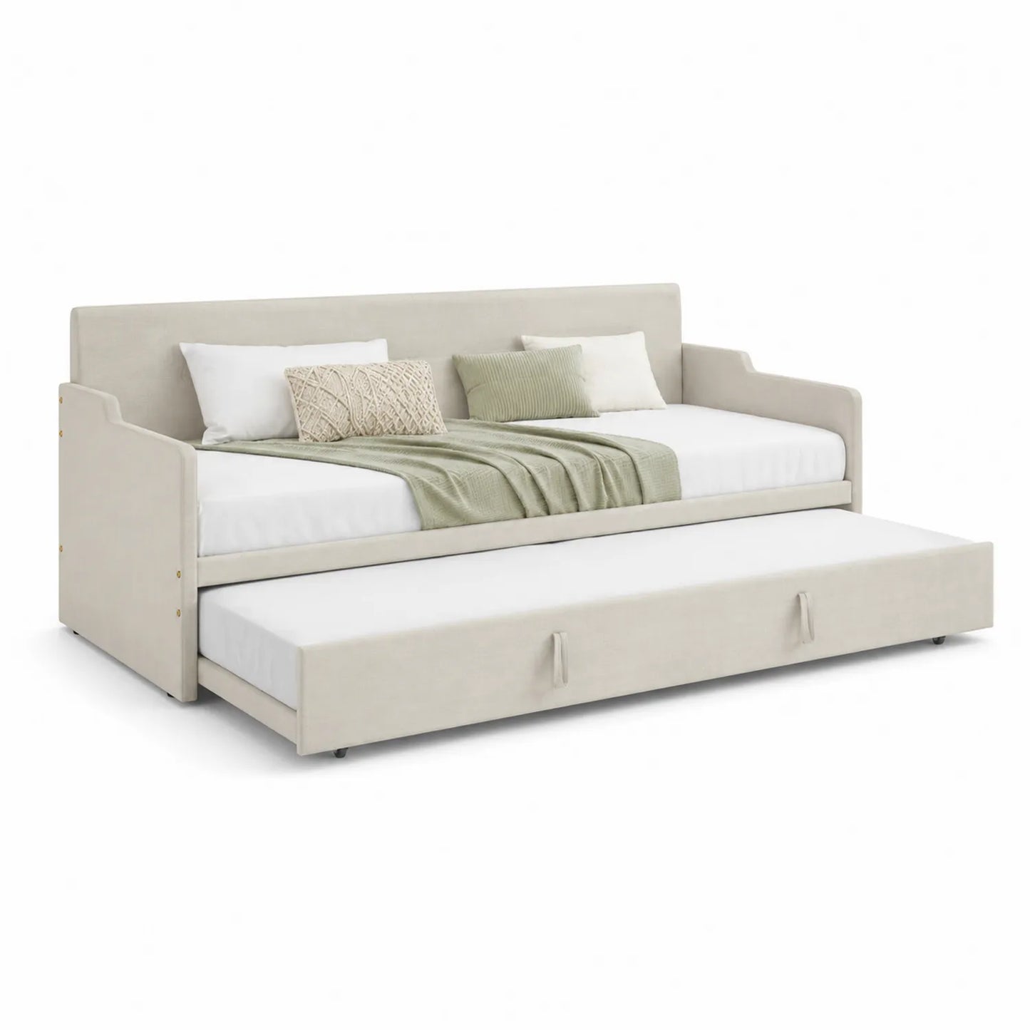 Metallrahmen Tagesbett mit Ausziehbett und Textilbezug Beige