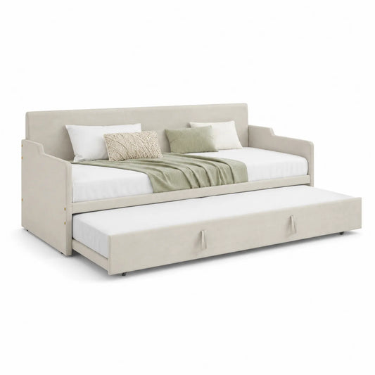 Metallrahmen Tagesbett mit Ausziehbett und Textilbezug Beige