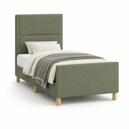 Einzelbett mit Stoffbezug Olivgrün 210x105x120 cm