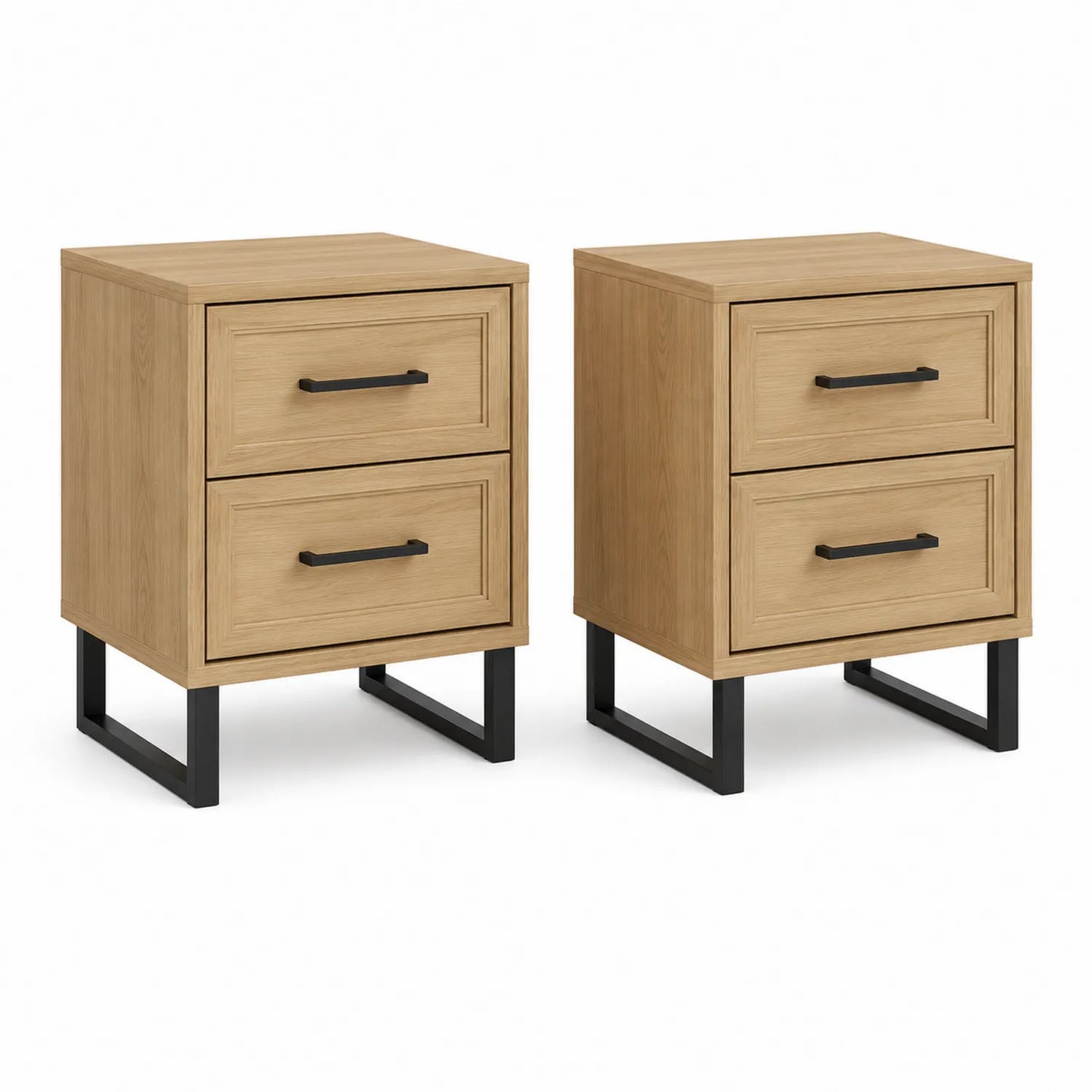 Holz Nachttisch-Set mit 2 Schubladen und Metallgestell