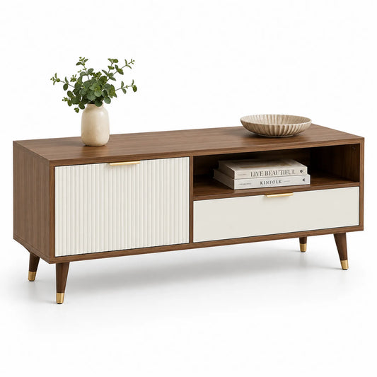 TV-Schrank Walnuss/Weiß Holz mit Schublade und Tür