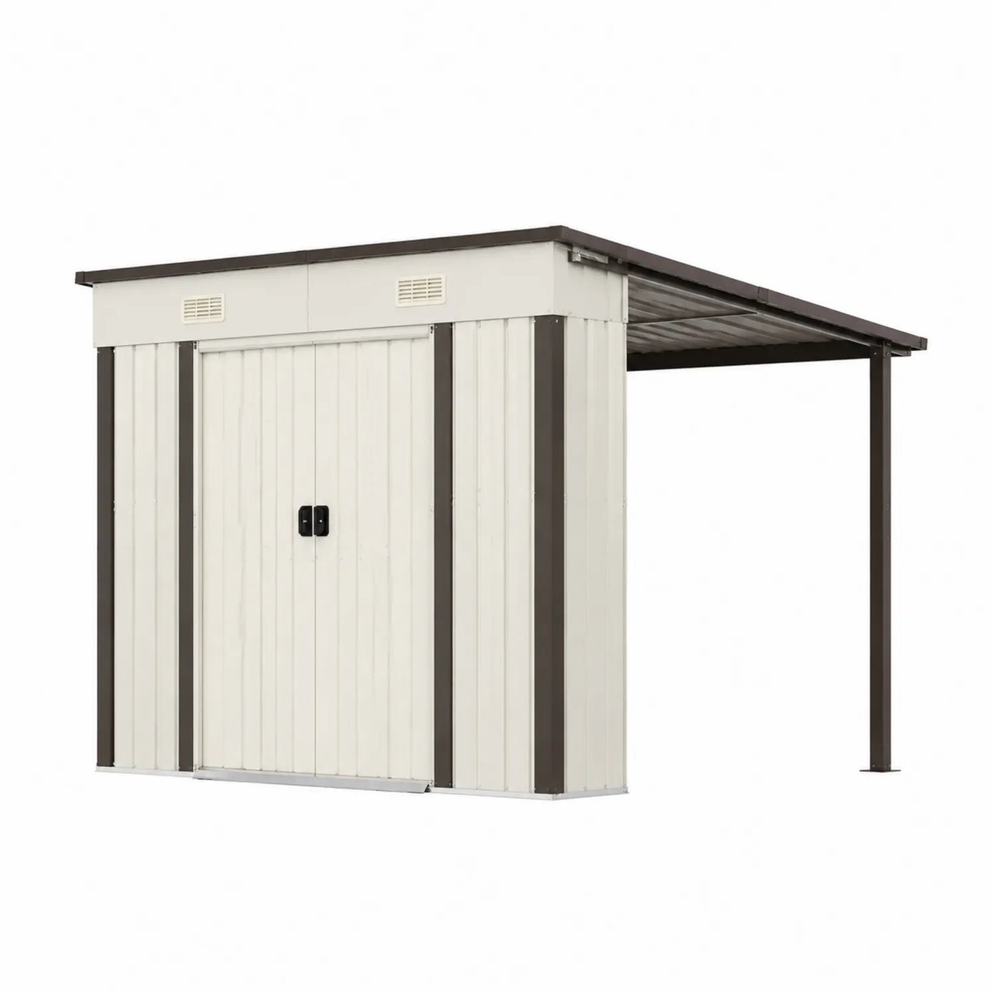 Metall Gartenhaus mit Vordach Weiß/Braun 210 x 130 x 185 cm