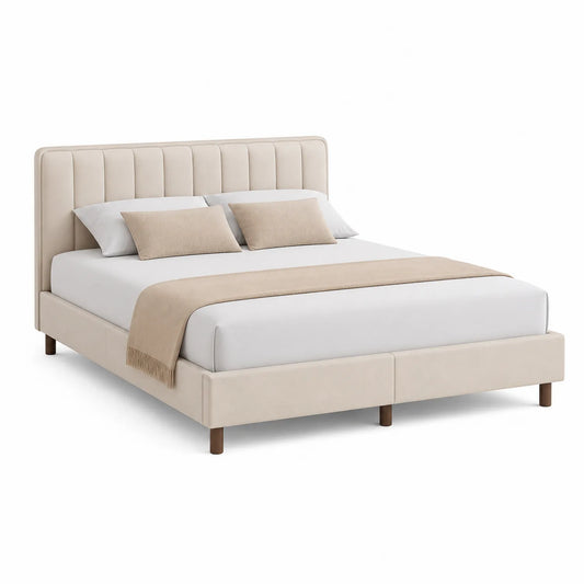Samtpolsterbett mit Kopfteil 180x200 cm Beige