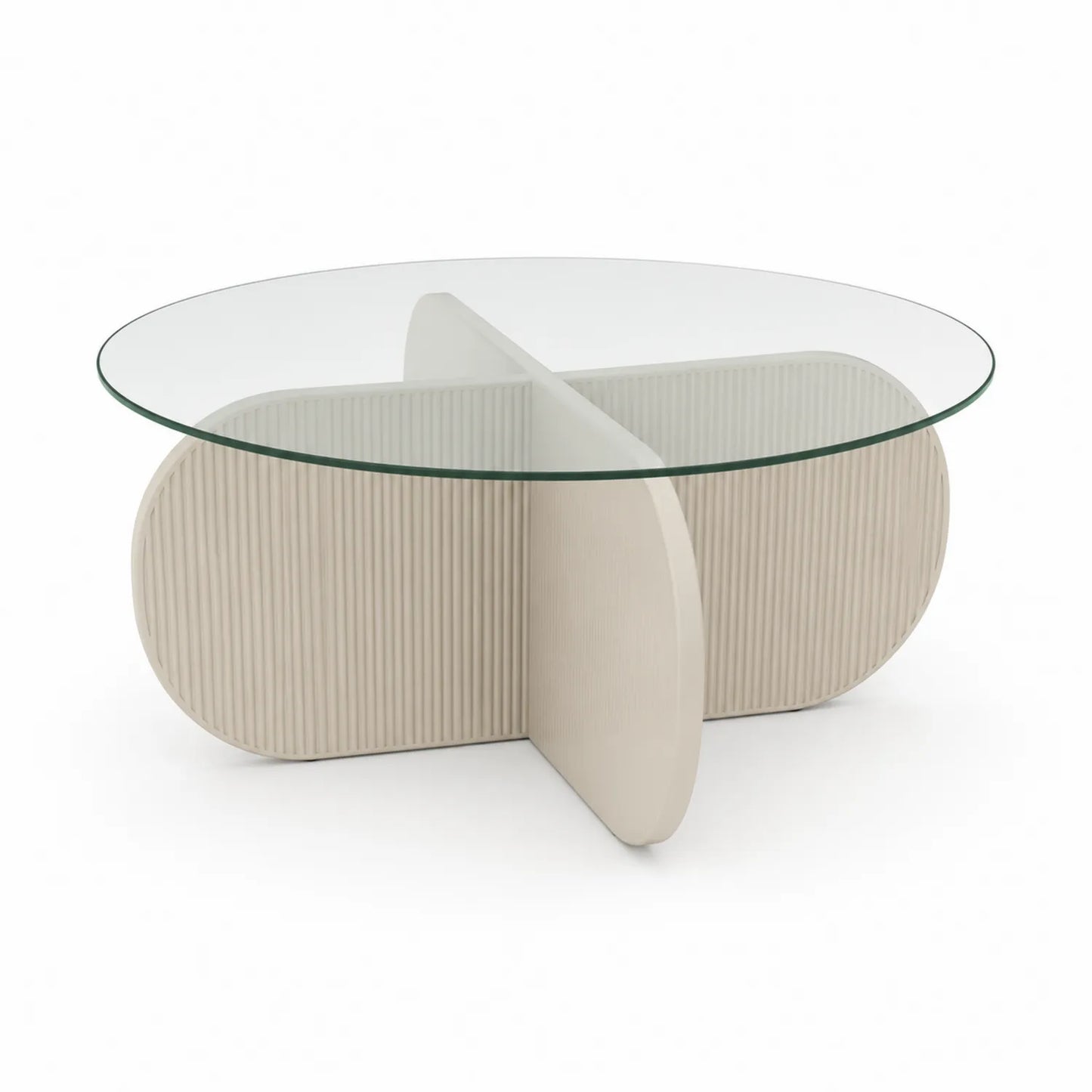 Runder Couchtisch aus Glas und Holz Ø100 cm