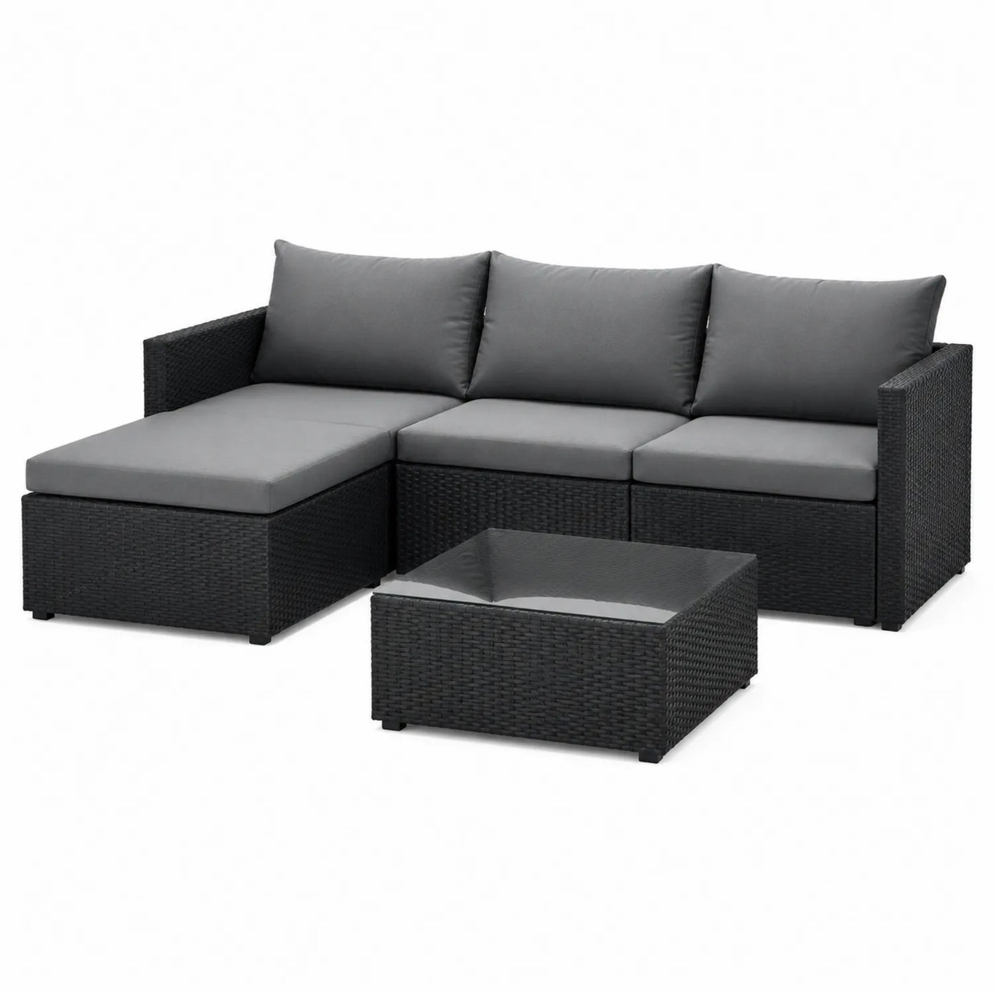 Polyrattan Gartenmöbel Set mit Ecksofa und Tisch in Grau/Schwarz
