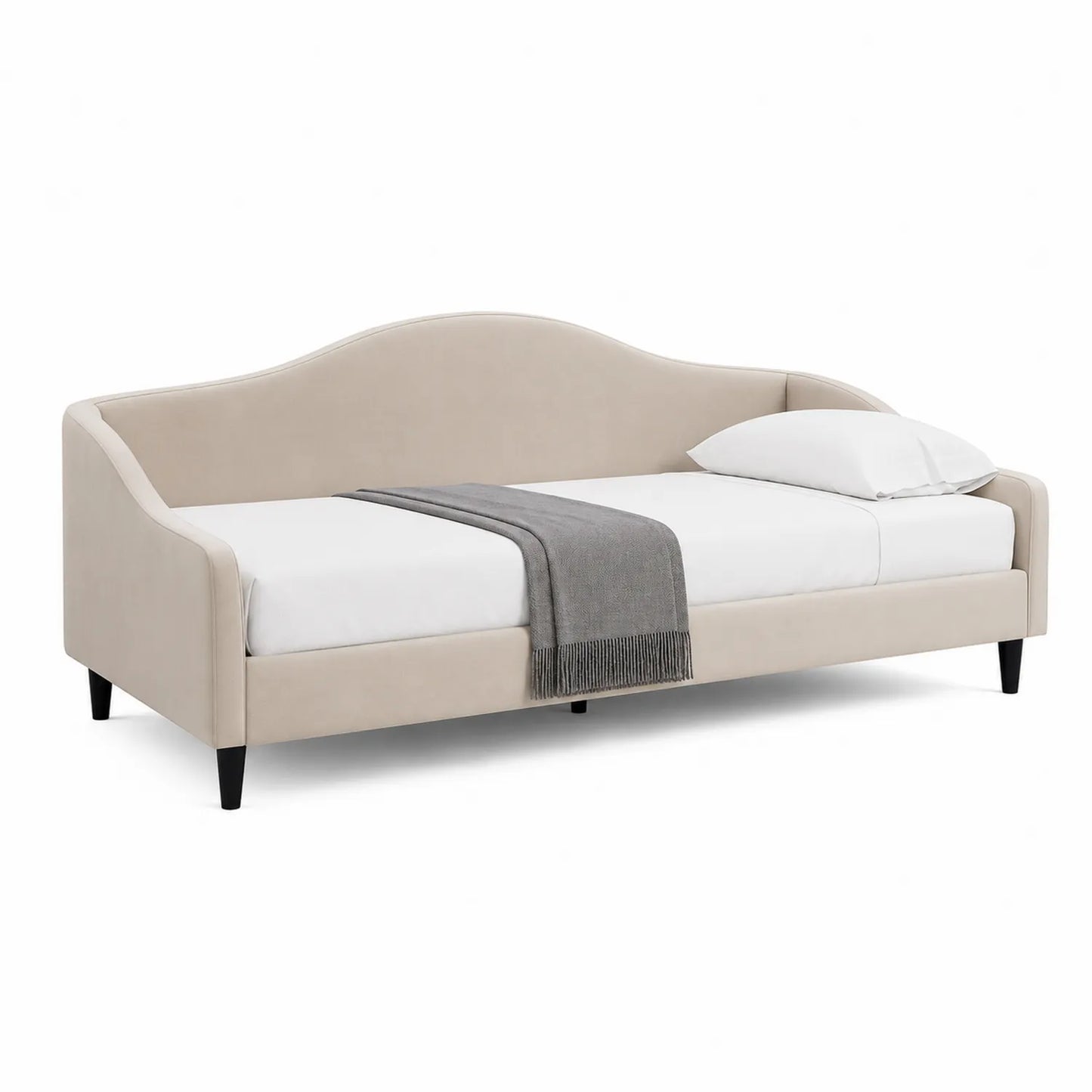 Velours Sofa-Bett Beige mit Eichenholzbeinen 200x90 cm