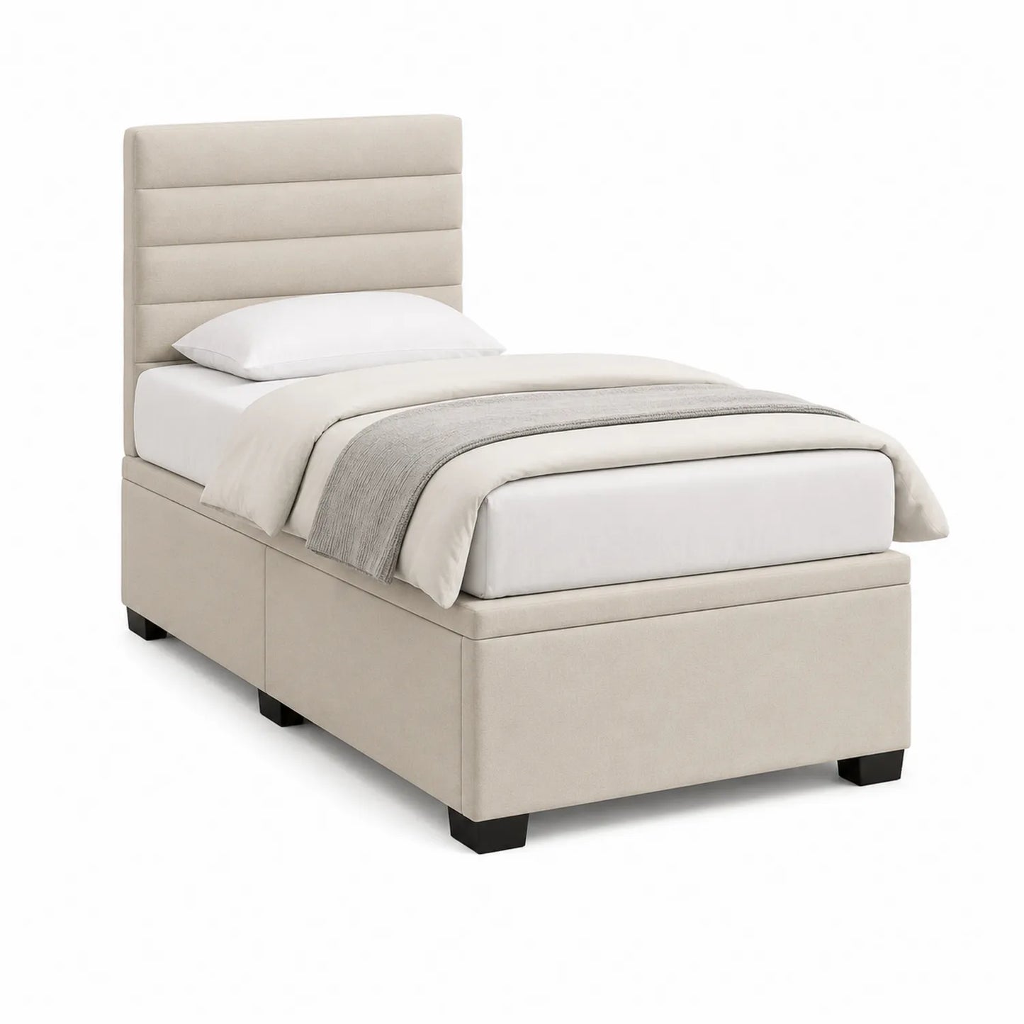 Einzelbett Holz und Mikrofaser Beige mit Kopfteil 200x90 cm