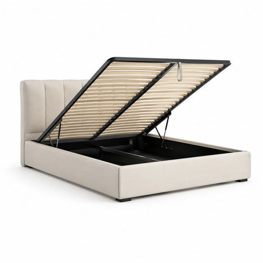 Stoffbezug Stauraumbett mit Metallgestell 200x160 cm Beige