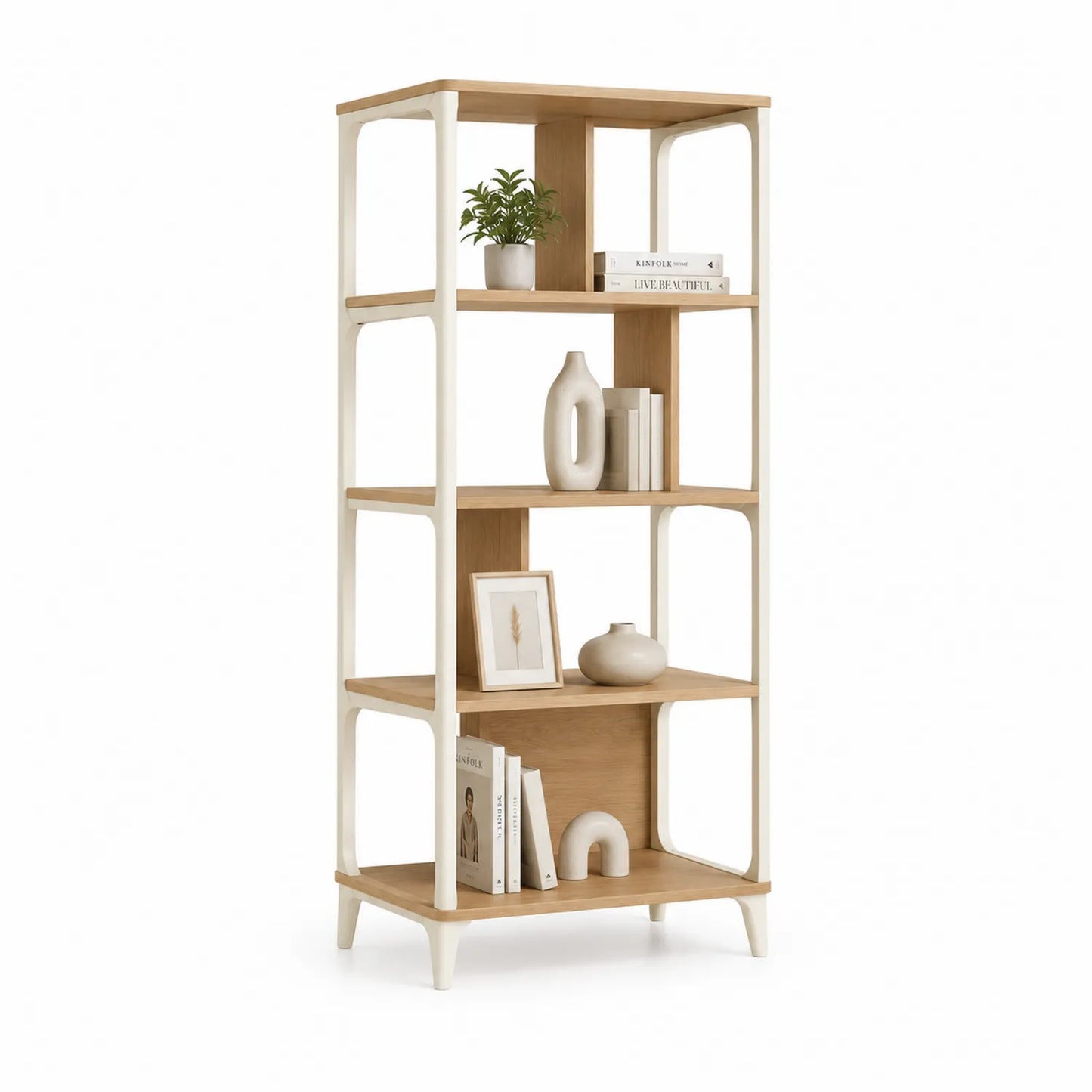 Regal aus Holz und Metall, 5 Ebenen, 180 cm Eiche/Weiß