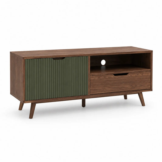 TV-Schrank aus Walnussholz und MDF mit grüner Schiebetür 150 cm