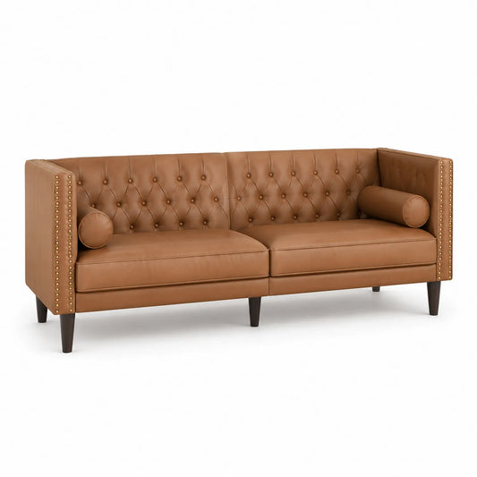 Chesterfield Sofa aus Leder mit Nagelkopfdetails, 3-Sitzer, Braun